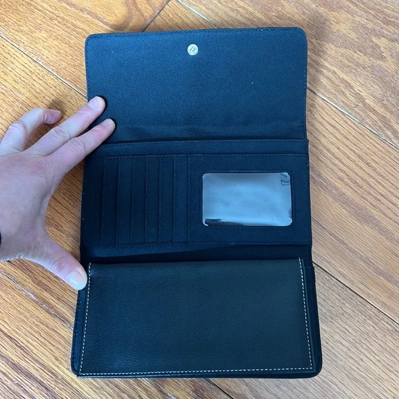 Black Leather Red Leather “K” Long Wallet / Check Book Holder - Picture 6 of 13